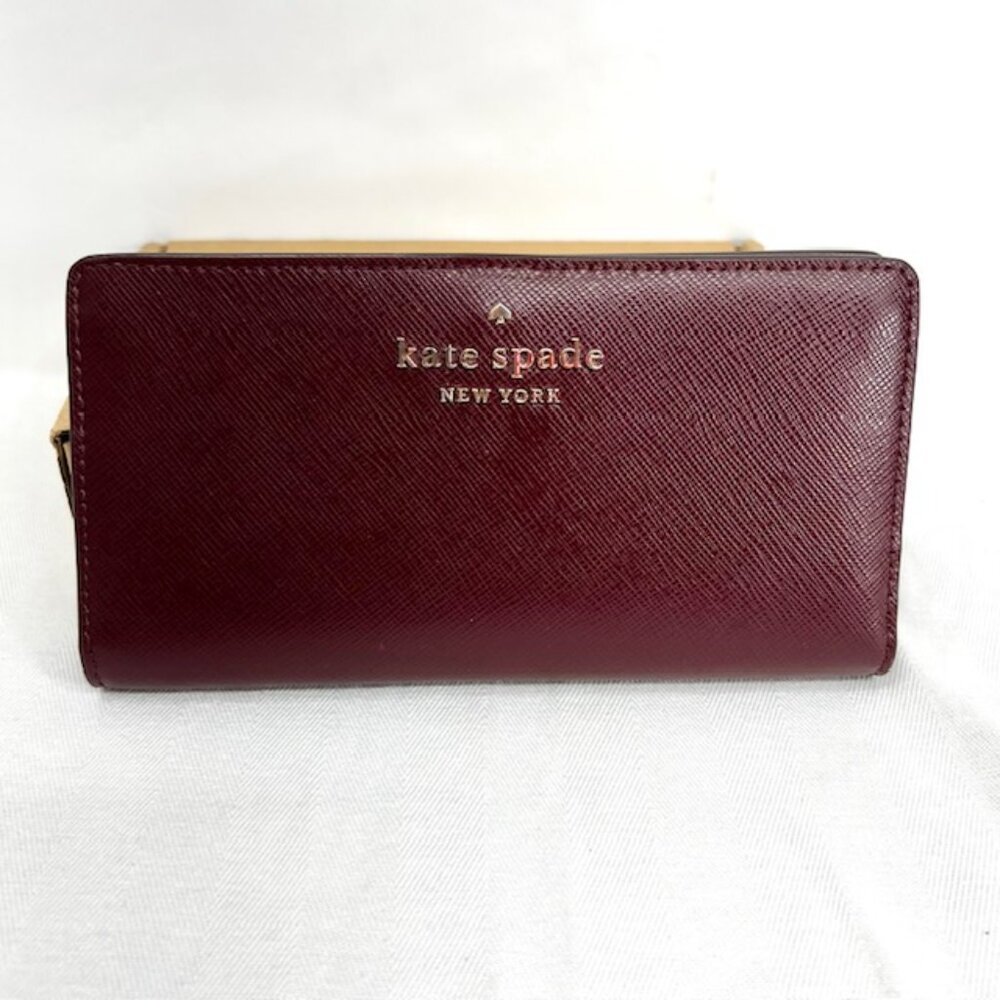 Vgt  ALOP  Milan Wallet made Italy  Ostritch Brown & Kate Spade N.Y. Burgendy 15 - Picture 12 of 15